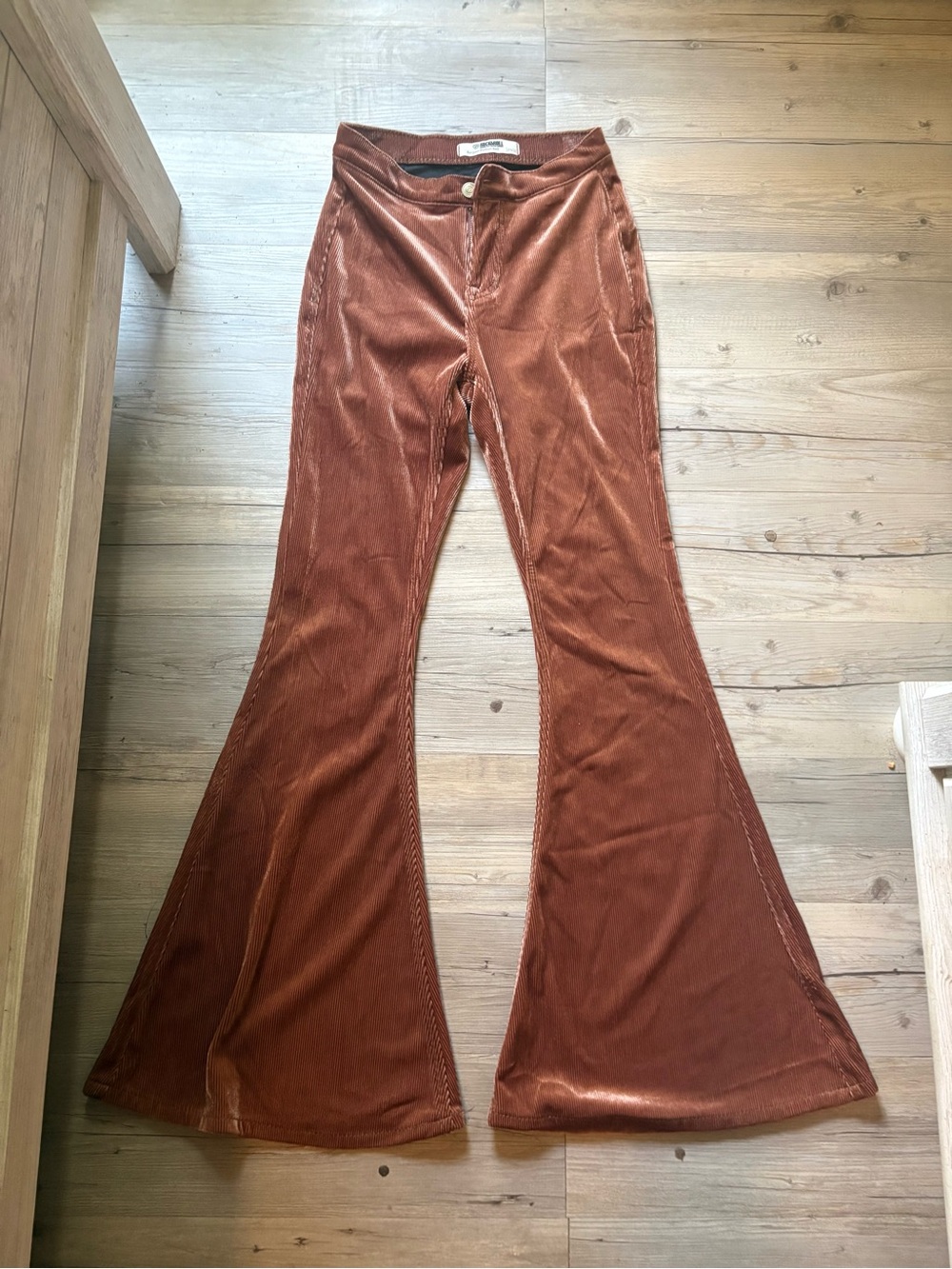 Velvet Flare Pants in Rust Brown